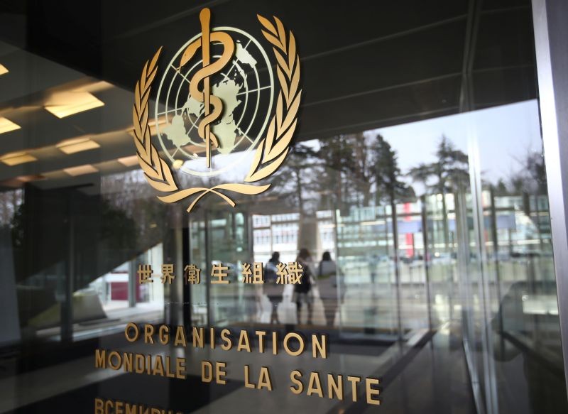 A logo is pictured outside a building of the  World Health Organization (WHO) during an executive board meeting on update on the coronavirus outbreak, in Geneva,  Photo)