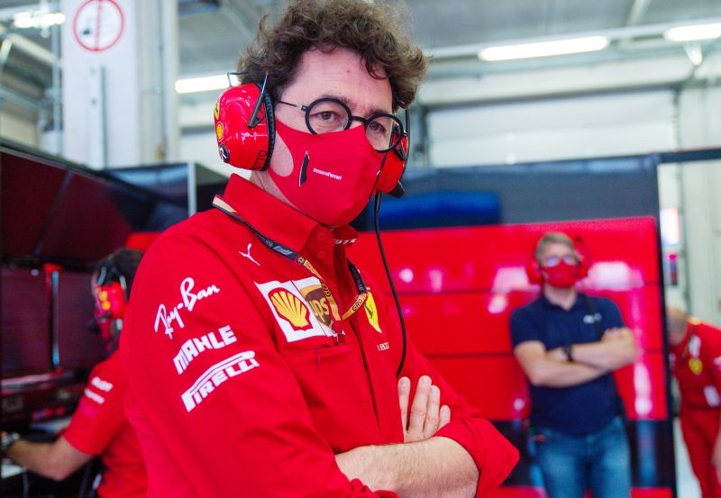 Ferrari team principal Mattia Binotto in the garage, as F1 resumes behind closed doors following the outbreak of the coronavirus disease (COVID-19) FIA/Handout via REUTERS/Files