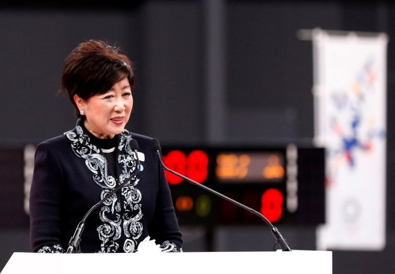 FILE PHOTO: Tokyo governor Yuriko Koike speaks at the opening ceremony of the Ariake Arena, which was due to host volleyball and wheelchair basketball competitions in the now-postponed 2020 Olympic Games in Tokyo, Japan February 2, 2020. REUTERS/Kim Kyung-Hoon/File Photo