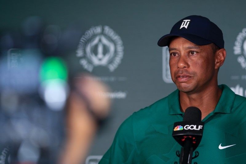 Tiger Woods answers questions from the media after playing the third round of The Memorial Tournament at Muirfield Village Golf Club. Mandatory Credit: Aaron Doster-USA TODAY Sports/File Photo