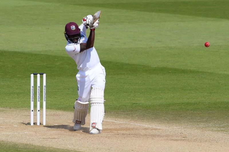 West Indies' Jermaine Blackwood in action, as play resumes behind closed doors following the outbreak of the coronavirus disease (COVID-19) Mike Hewitt/Pool via REUTERS