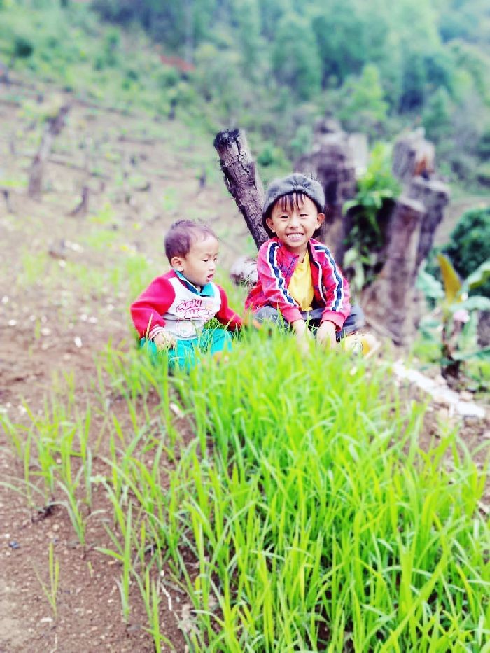 With schools suspended due to the pandemic COVID19; seen in the picture is a young boy from Shena New village babysitting his baby brother while their parents attend to the field. (Photo courtesy: Toino Awomi)