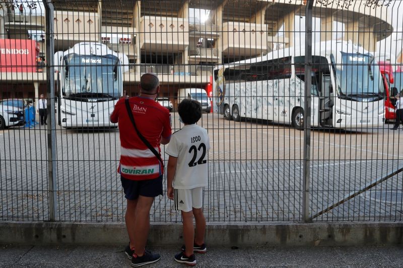 General view of people outside the stadium before the match, as play resumes behind closed doors following the outbreak of the coronavirus disease (COVID-19) REUTERS/Jon Nazca