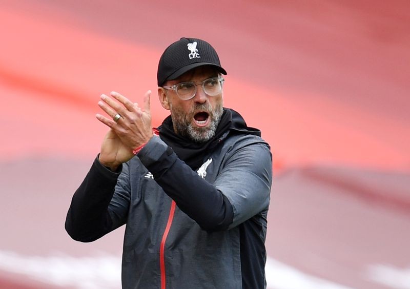 Liverpool manager Juergen Klopp reacts, as play resumes behind closed doors following the outbreak of the coronavirus disease (COVID-19) Paul Ellis/Pool via REUTERS