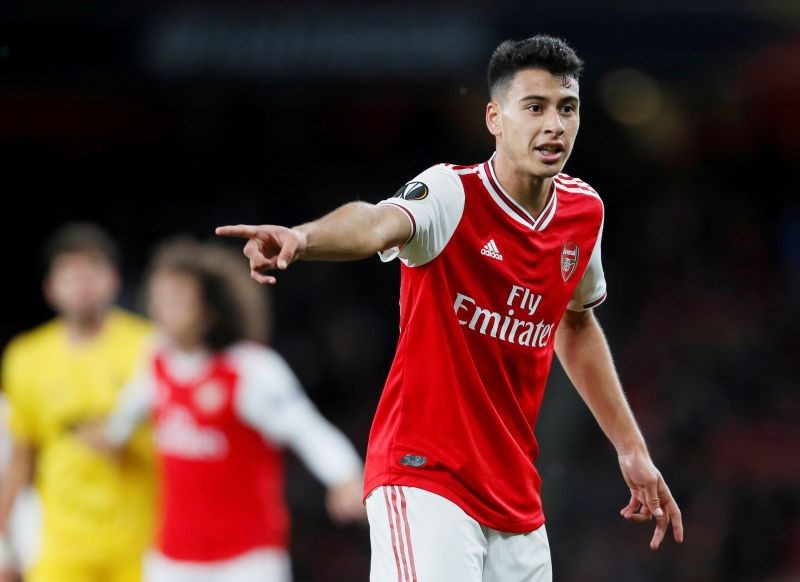 Arsenal's Gabriel Martinelli gestures REUTERS/David Klein/File Photo
