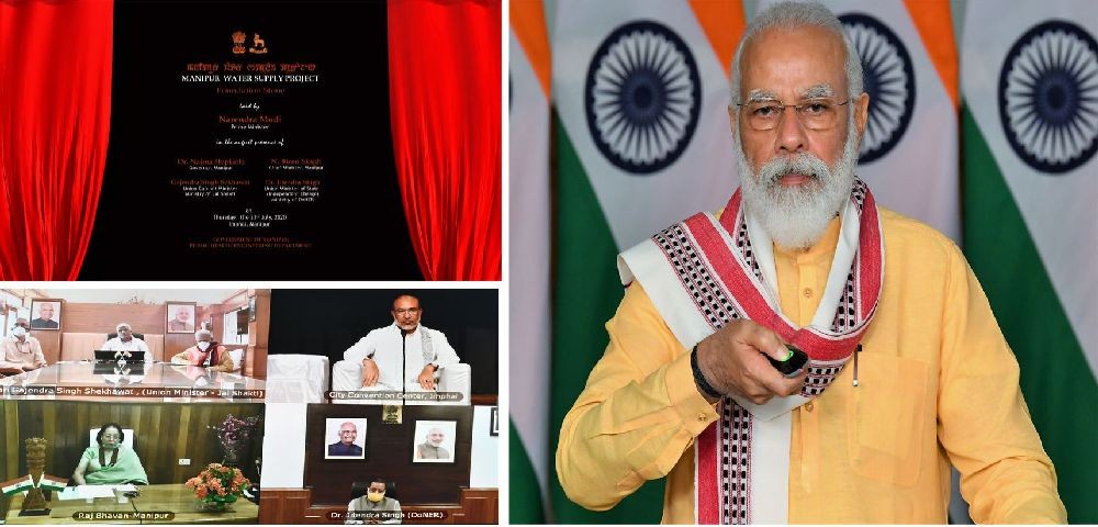 The Prime Minister, Narendra Modi laying the foundation stone for Water Supply project in Manipur, through video conference, in New Delhi on July 23, 2020. (PIB Photo)