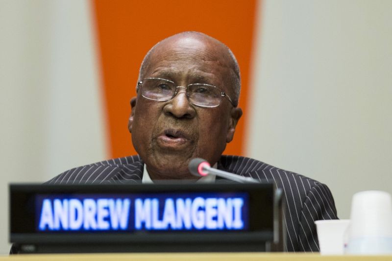Andrew Mlangeni speaks about his close friend, former South African President Nelson Mandela, during an informal meeting of the plenary of the General Assembly to commemorate Nelson Mandela International Day at the United Nations headquarters in New York on July 18, 2013. (REUTERS File Photo)