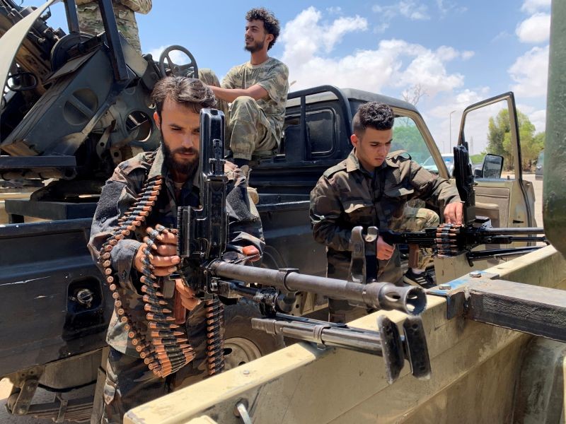 Troops loyal to Libya's internationally recognized government prepare themselves before heading to Sirte, in Tripoli, Libya, Libya on July 6, 2020. (REUTERS File Photo)