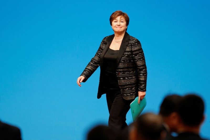 International Monetary Fund (IMF) Managing Director Kristalina Georgieva leaves at the end of a news conference following the "1+6" Roundtable meeting at the Diaoyutai state guesthouse in Beijing, China on November 21, 2019.  (REUTERS File Photo)