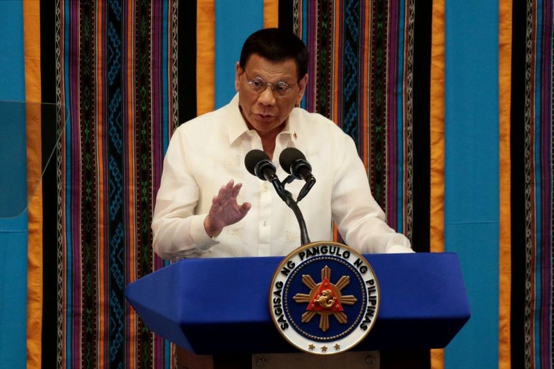 Philippine President Rodrigo Duterte gestures during his fourth State of the Nation Address at the Philippine Congress in Quezon City, Metro Manila, Philippines on July 22, 2019. (REUTERS File Photo)