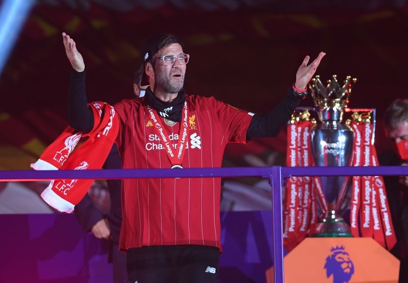 Liverpool manager Juergen Klopp celebrates after winning the Premier League Pool via REUTERS/Laurence Griffiths