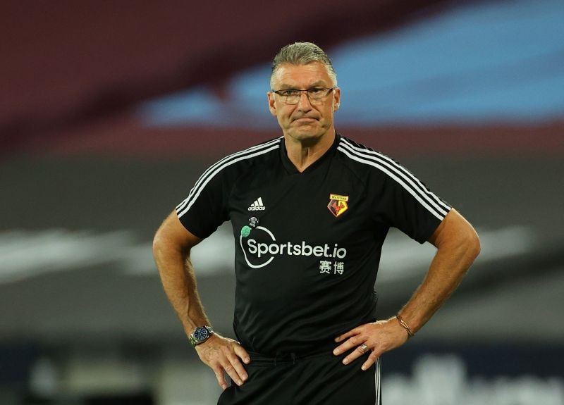 Watford manager Nigel Pearson reacts during the Premier League match against West Ham United - London Stadium. (Reuters Photo)
