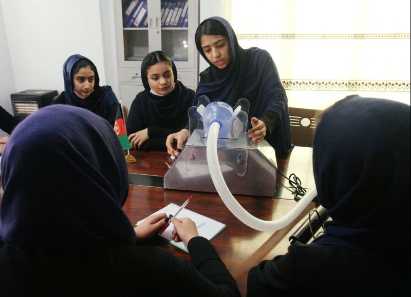 Members of an Afghan all-female robotics team work on an open-source and low-cost ventilator, during the coronavirus disease (COVID-19) outbreak in Herat Province, Afghanistanon  April 15, 2020. (REUTERS File Photo)