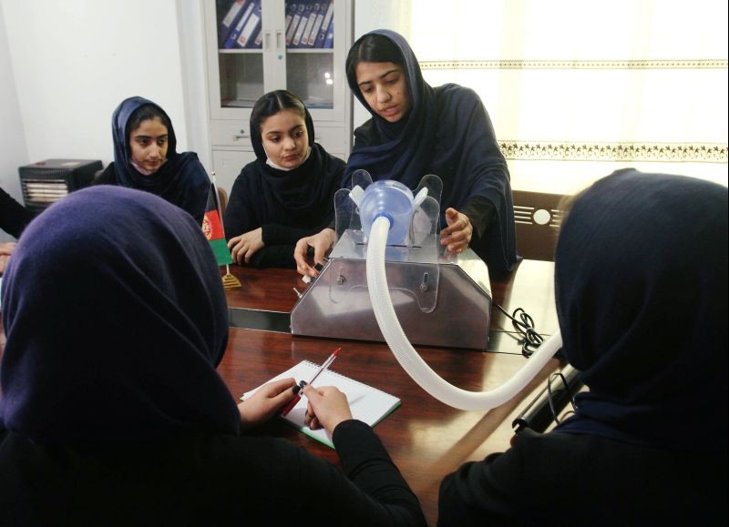 Members of an Afghan all-female robotics team work on an open-source and low-cost ventilator, during the coronavirus disease (COVID-19) outbreak in Herat Province, Afghanistanon  April 15, 2020. (REUTERS File Photo)