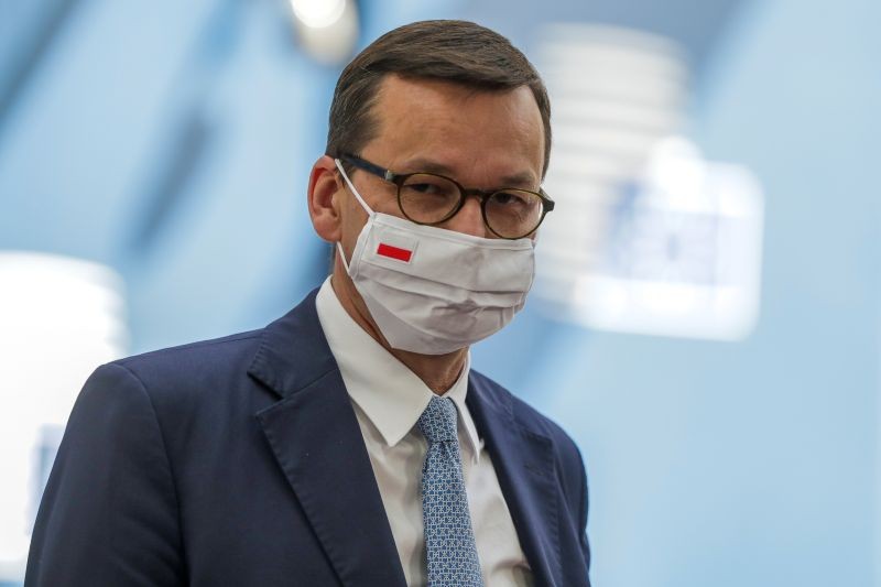 Poland's Prime Minister Mateusz Morawiecki arrives for the fourth day of the European Council meeting in Brussels, Belgium on July 20, 2020. (REUTERS Photo)