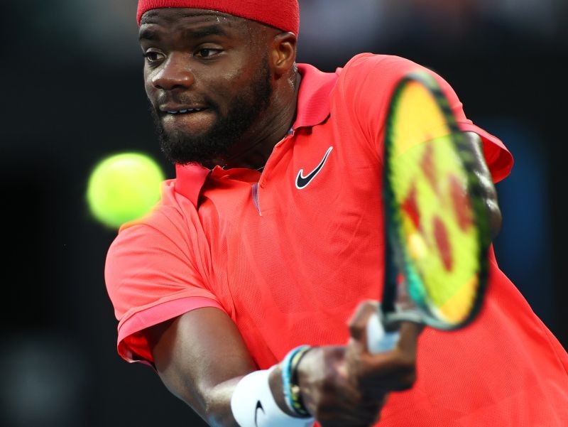 Frances Tiafoe of the U.S. in action during his match against Russia's Daniil Medvedev. REUTERS/Kai Pfaffenbach