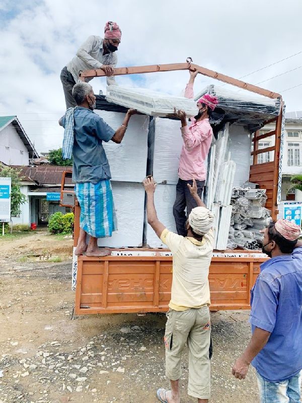 Workers unloading the equipment for installation of BSL-2 Lab in Tuensang which arrived on July 3. (Photo Courtesy: Twitter)