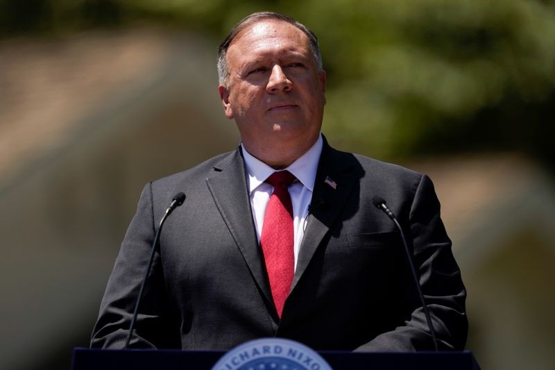 Secretary of State Mike Pompeo speaks at the Richard Nixon Presidential Library, Thursday on July 23, 2020, in Yorba Linda, California. (REUTERS Photo)