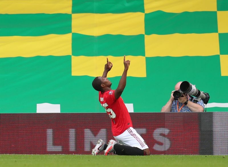 Manchester United's Odion Ighalo celebrates scoring their first goal, as play resumes behind closed doors following the outbreak of the coronavirus disease (COVID-19) Catherine Ivill/Pool via REUTERS/File Photo