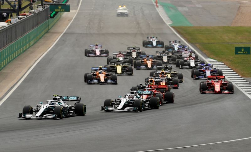 Mercedes' Valtteri Bottas leads Mercedes' Lewis Hamilton at the first corner of the race REUTERS/John Sibley