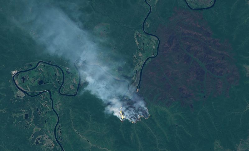 A plume of smoke rises from wildfires near Kharbalakh, Russia, in this June 24, 2020 image supplied by Maxar Technologies. Image taken on June 24, 2020. (REUTERS File Photo)