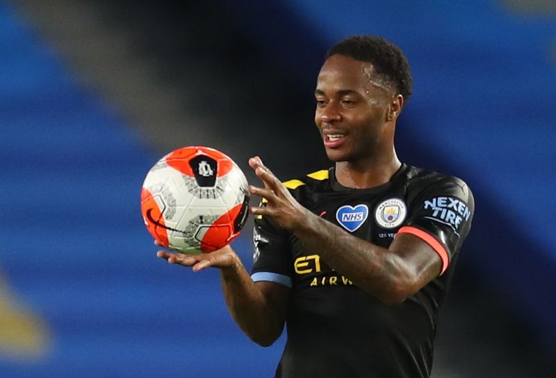 Manchester City's Raheem Sterling with the matchball after scoring a hat-trick after the match, as play resumes behind closed doors following the outbreak of the coronavirus disease (COVID-19) Pool via REUTERS/Catherine Ivill