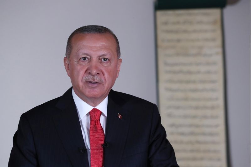 Turkish President Tayyip Erdogan delivers a televised address to the nation in Ankara, Turkey on July 10, 2020. (REUTERS Photo)