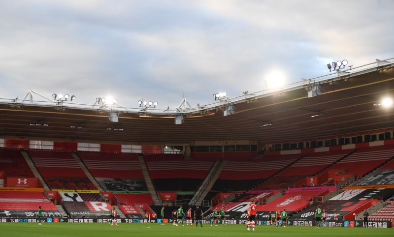 General view during the match, as play resumes behind closed doors following the outbreak of the coronavirus disease (COVID-19) Pool via REUTERS/Neil Hall