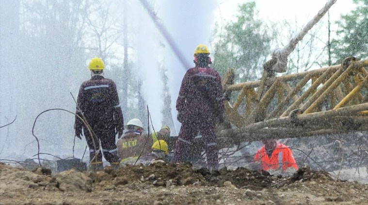 Operations at the blowout site in Assam’s Baghjan oil field. (Source: Indian Oil Limited)