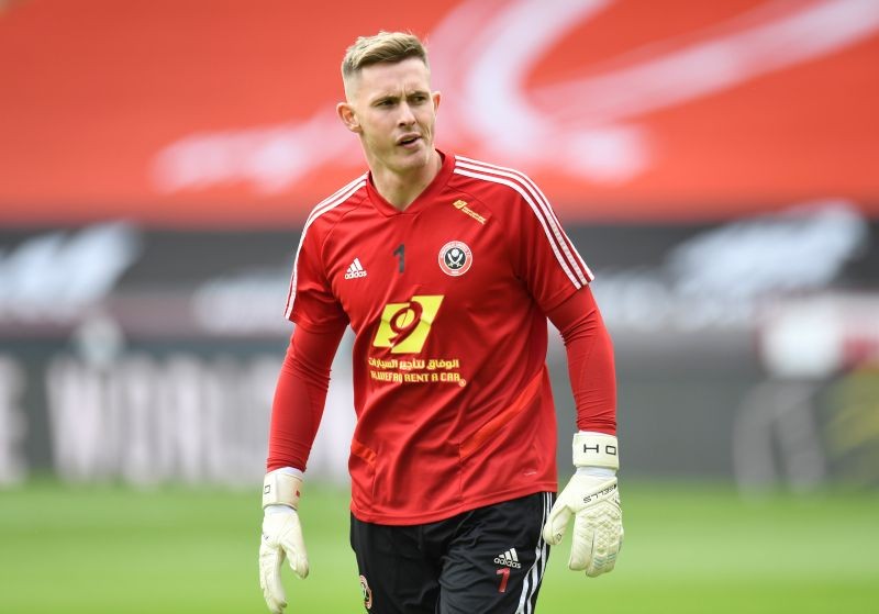 Sheffield United's Dean Henderson during the warm up, as play resumes behind closed doors following the outbreak of the coronavirus disease (COVID-19) Peter Powell/Pool via REUTERS