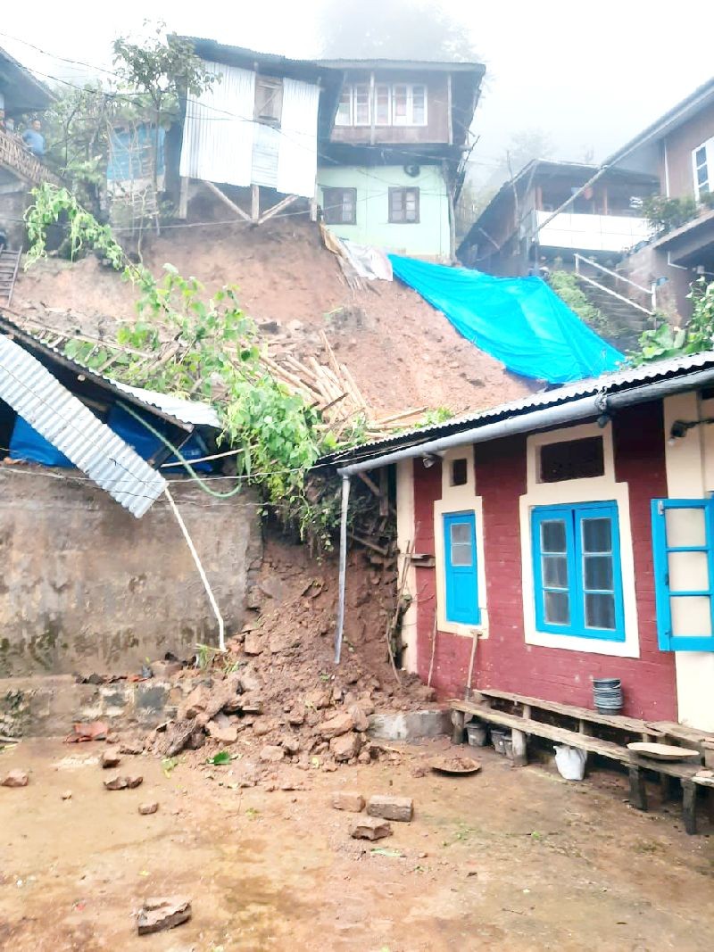 Landslides triggered by incessant rain damaged houses in Alongmen Ward in Mokokchung on August 15 night.