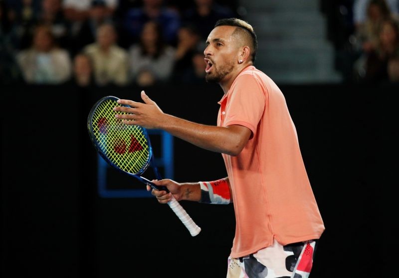 FILE PHOTO: Australia's Nick Kyrgios reacts during his match against Spain's Rafael Nadal. REUTERS/Edgar Su/File Photo