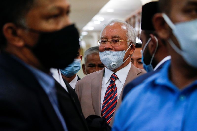 Former Malaysian Prime Minister Najib Razak reacts before leaving Kuala Lumpur High Court in Kuala Lumpur, Malaysia on July 28, 2020. (REUTERS File Photo)