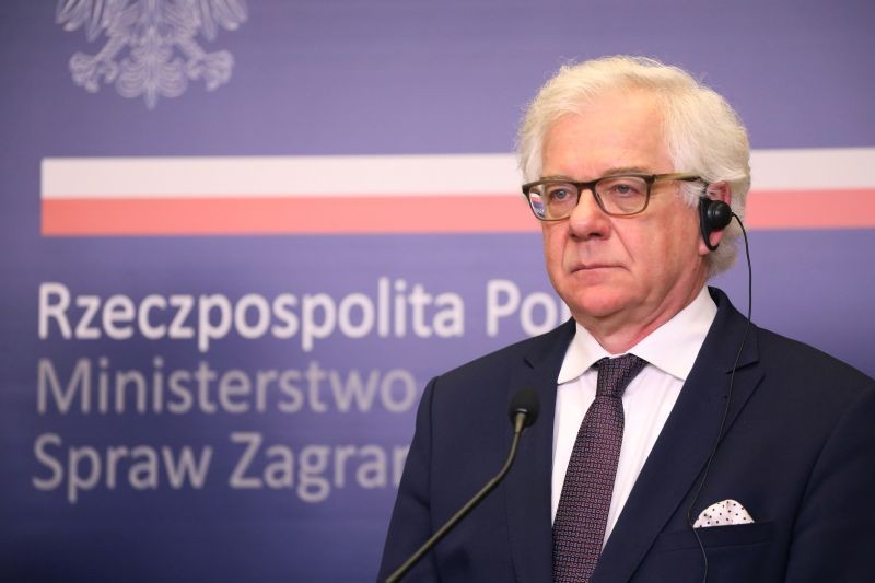Polish Foreign Minister Jacek Czaputowicz attends a news conference following the talks with Ukrainian Foreign Minister Dmytro Kuleba in Warsaw, Poland on July 27, 2020. (REUTERS File Photo)
