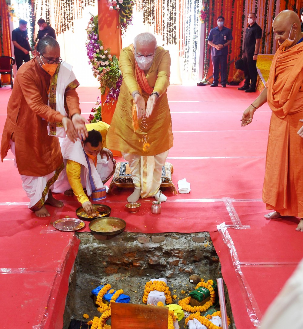 The Prime Minister, Narendra Modi performing Bhoomi Pujan at ‘Shree Ram Janmabhoomi Mandir’, in Ayodhya, Uttar Pradesh on August 5. (PIB Photo)
