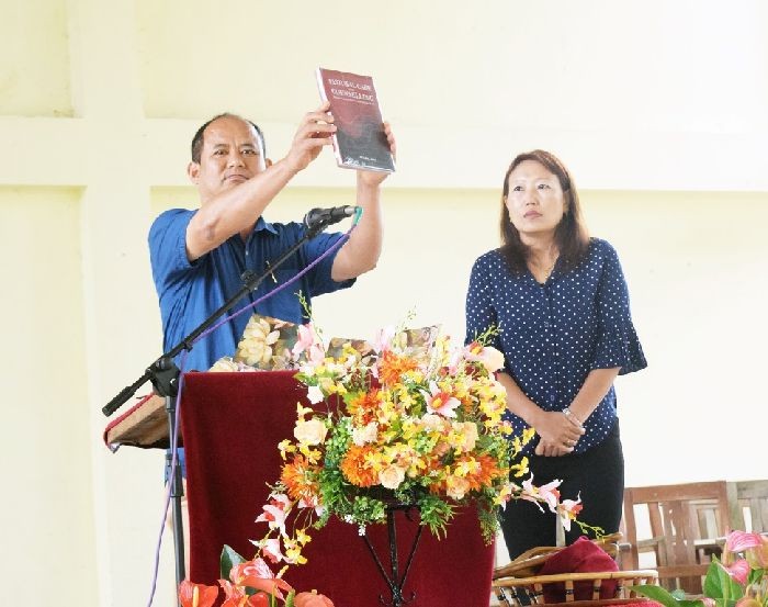 Prof Mar Pongener releasing the book ‘Pastoral Care and Counselling: Towards Cultural Fidelity among Naga Youth’ with the author Dr Boholi Z Sema.