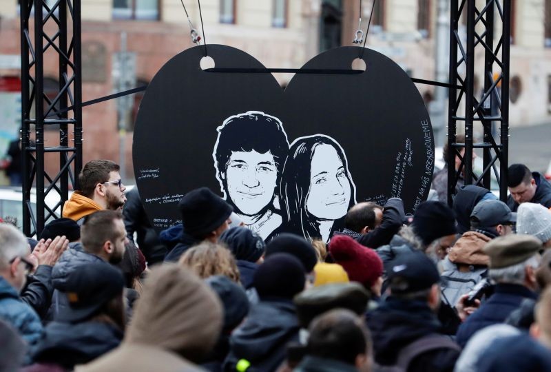 Demonstrators take part in a protest rally marking the second anniversary of the murder of the investigative reporter Jan Kuciak and his fiancee Martina Kusnirova, one week ahead of country's parliamentary election in Bratislava, Slovakia on February 21, 2020. (REUTERS File Photo)