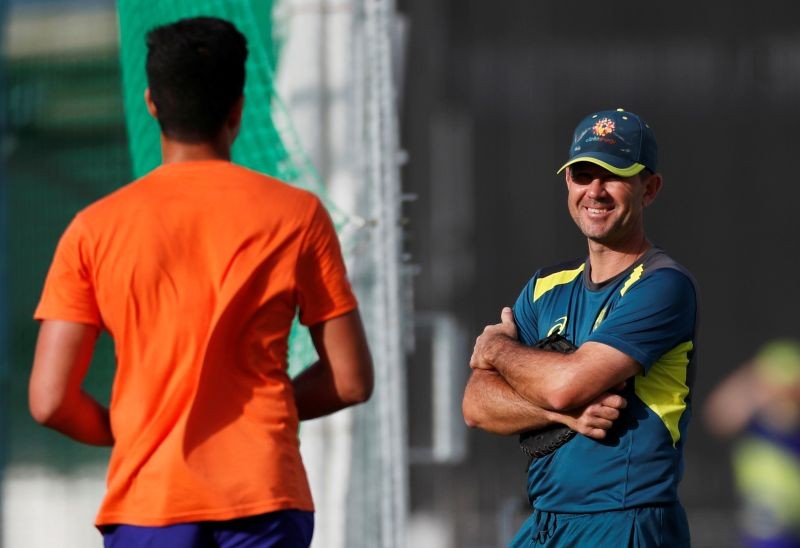 Ricky Ponting speaks with Arjun Tendulkar, son of Sachin Tendulkar, during training Action Images via Reuters/Paul Childs/Files