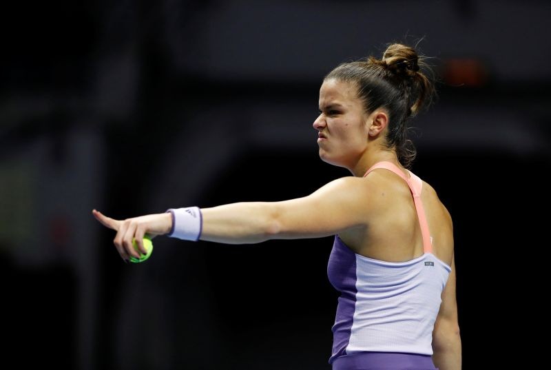FILE PHOTO: Greece's Maria Sakkari reacts during her semi final match against Kazakhstan's Elena Rybakina REUTERS/Anton Vaganov