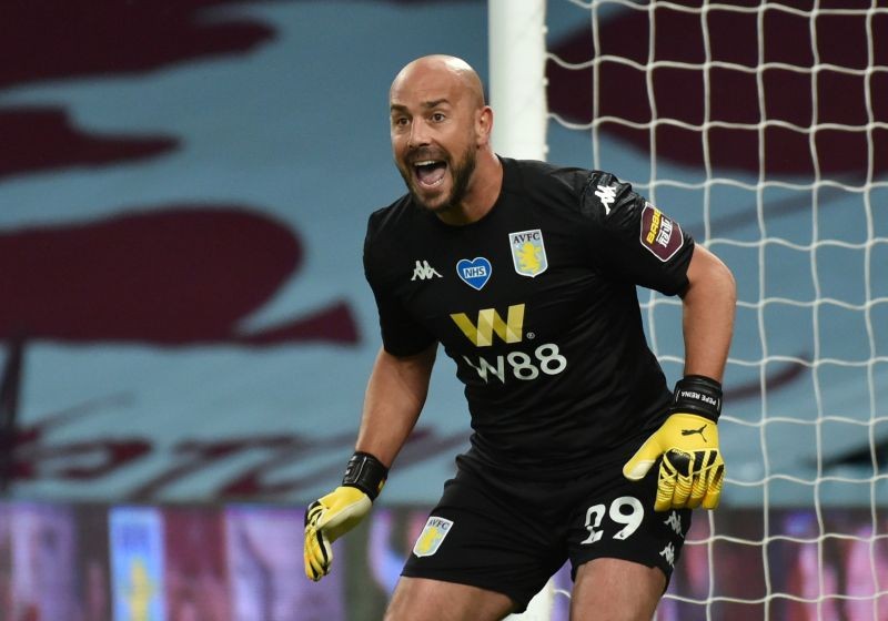 Aston Villa's Pepe Reina reacts during the match, as play resumes behind closed doors following the outbreak of the coronavirus disease (COVID-19) Pool via REUTERS/Rui Vieira