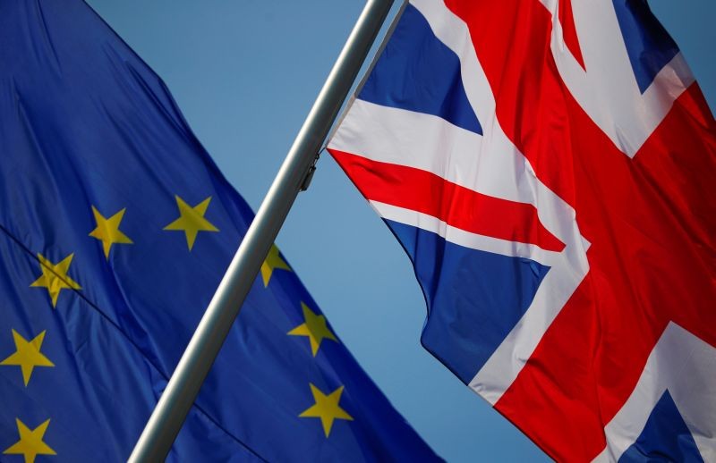 European Union and British flags flutter in front of a chancellery in Berlin, Germany on April 9, 2019. (REUTERS File Photo)