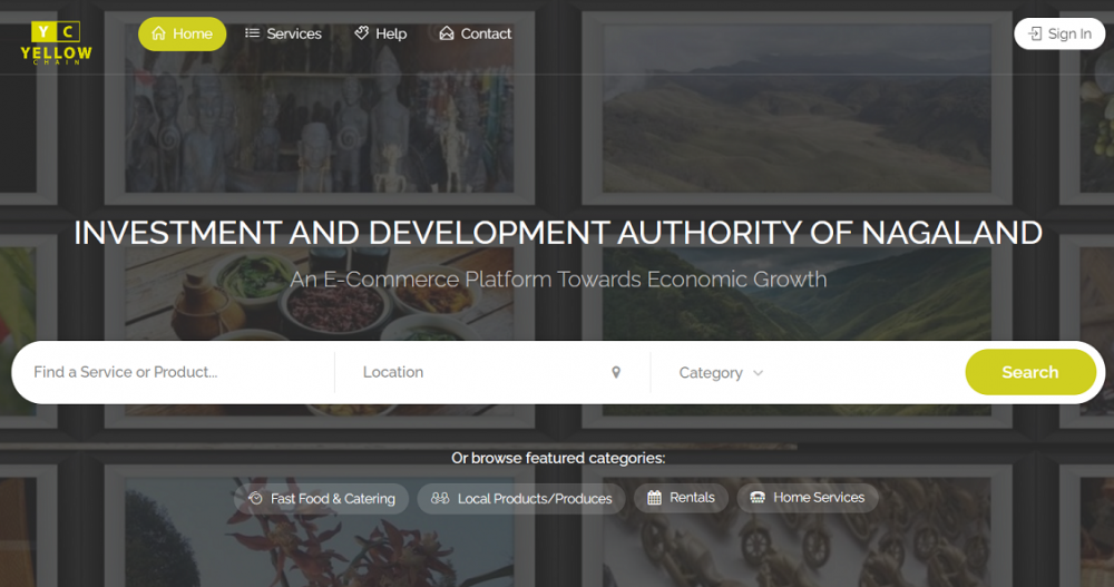 A screenshot of Yellowchain, a single window e-commerce platform developed by Investment & Development Authority of Nagaland (IDAN) to promote local business and entrepreneurship. It was launched on August 15.