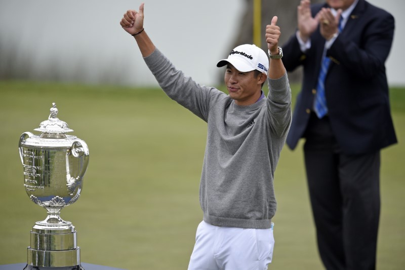 Collin Morikawa celebrates after winning the 2020 PGA Championship golf tournament at TPC Harding Park. Kelvin Kuo-USA TODAY Sports