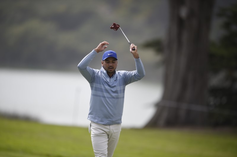 Jason Day reacts to missing his putt at the 10th green during the second round of the 2020 PGA Championship golf tournament at TPC Harding Park. Mandatory Credit: Kelvin Kuo-USA TODAY Sports