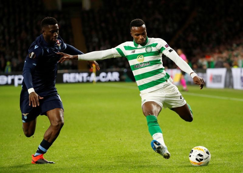 FILE PHOTO: Celtic's Boli Bolingoli-Mbombo in action with Lazio's Bastos. REUTERS/Russell Cheyne