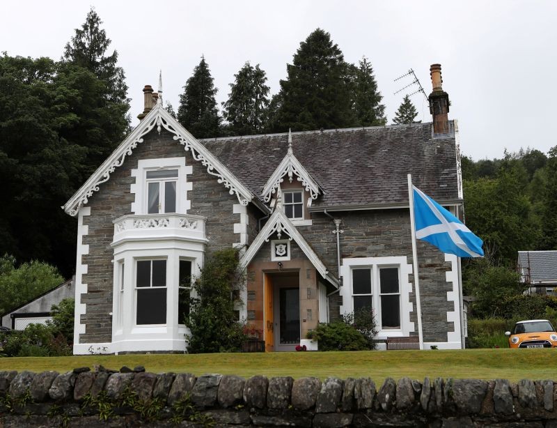 The flag of Scotland flies outside a house at Garelochhead, Scotland, Britain on July 22, 2020. (REUTERS File Photo)