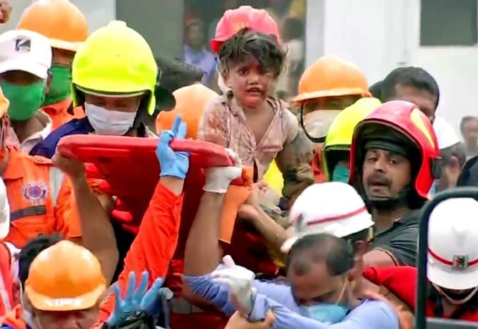 Four-year-old Mohammed Nadim Bangi has been termed as god's child after he was found amid the rubble in the Raigad building collapse. Photograph: ANI Photo