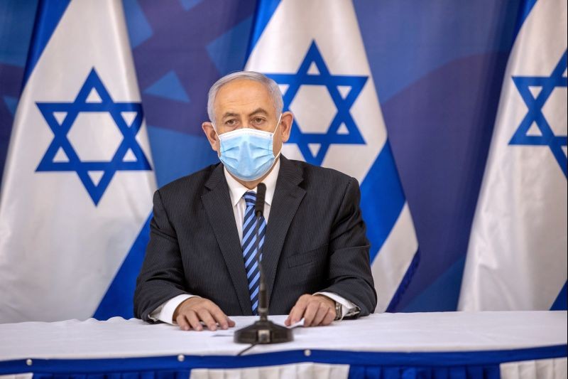 Israeli Prime Minister Benjamin Netanyahu issues a statement at the Israeli Defense Ministry in Tel Aviv, Israel on July 27 2020, following the high tensions with the Lebanese militant group of Hezbollah at the Israel-Lebanon border. (REUTERS File Photo)
