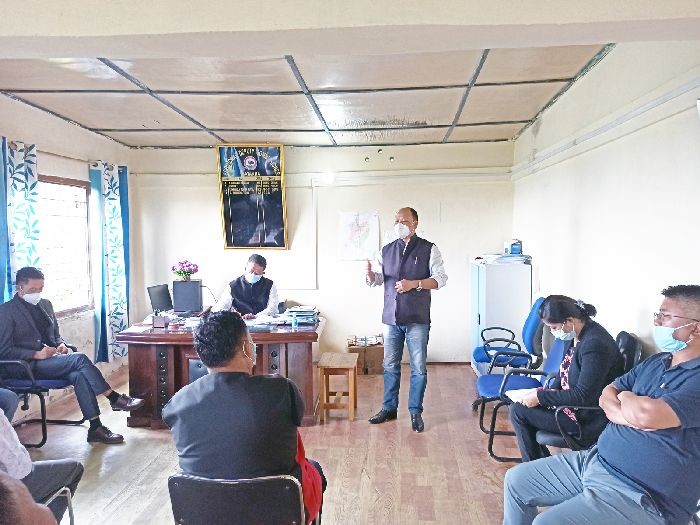 Dr K Akaho Sema, Dy CMO, Zunheboto briefing the sensitisation meeting cum anti-stigma and discrimination on COVID-19. (Photo Courtesy: COMO office Zunheboto)