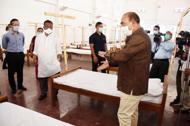 Manipur Chief Minister, N Biren Singh inspecting the newly inaugurated COVID Care Centre in Imphal on August 3. (NNN Photo)